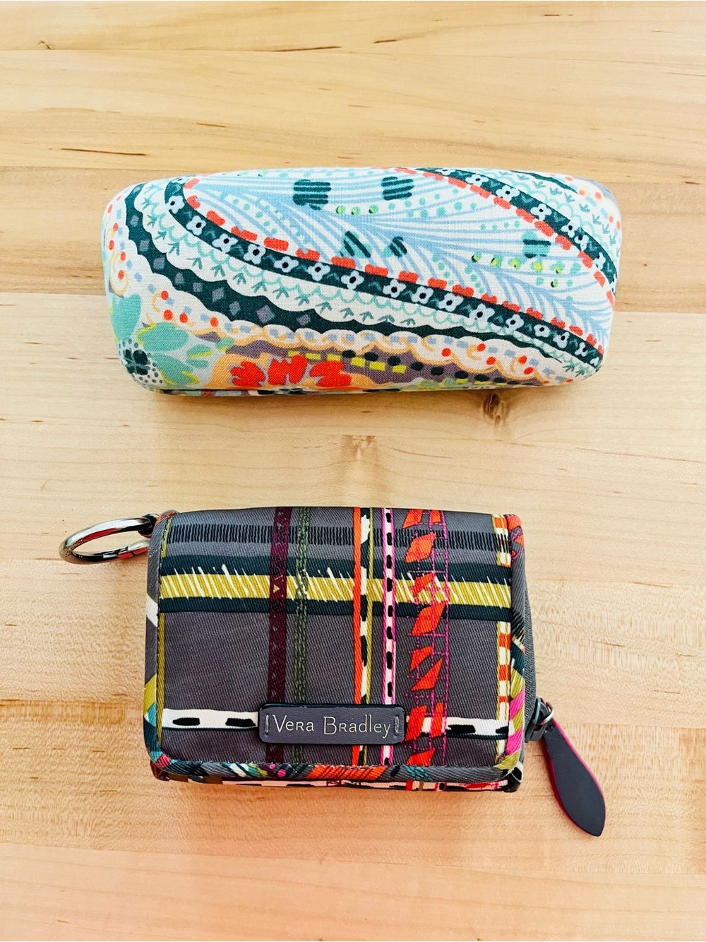 Vera Bradley Multicolor RFID Plaid Wallet with Teal Floral Eyewear Case